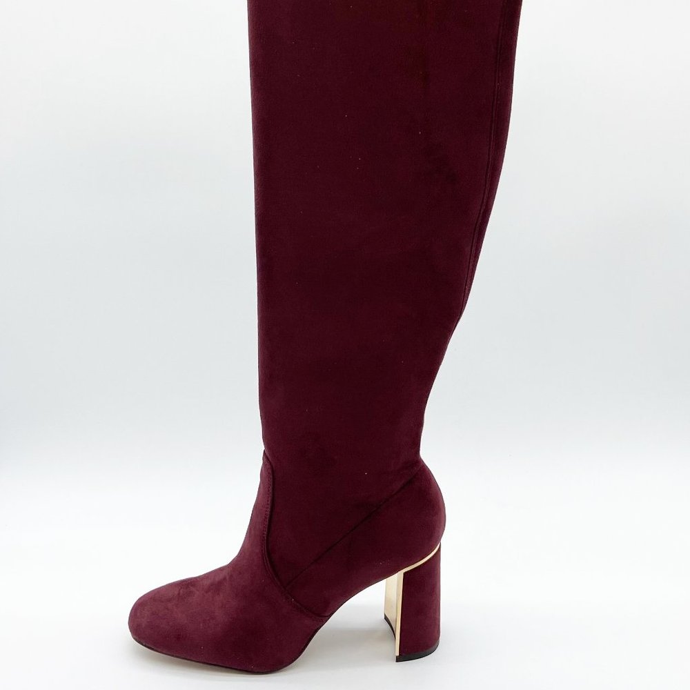 BCBG Aliana Burgandy Stretch Microsurede Tall Boots Size 8.5 EU 38.5